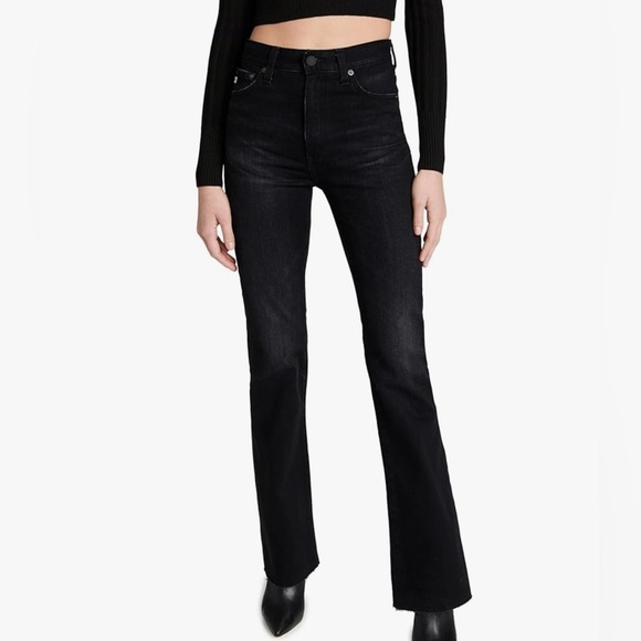 New AG Womens Alexxis Boot Cut Jeans Raw Hem High Rise Ag-ed Denim Black - Picture 1 of 6